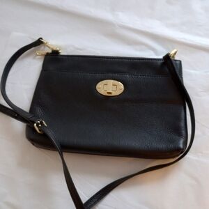 Talbots Black Leather Crossbody Handbag Gold Hardware
